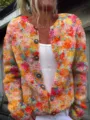 Retro colorful floral print long sleeve button down knitted cardigan sweater for women - S / Tops / Multicolored Print (202605162)