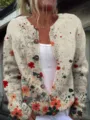 Vintage round neck floral print cardigan sweater with long sleeves and button closure - S / Tops / Off-White Red Orange Floral (202606011)