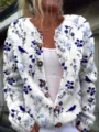 Elegant vintage white knit cardigan featuring blue floral and bird patterns for women - S / Tops / White Base Dark Blue Floral Bird (202606012)