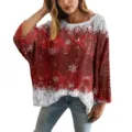 Maglione in maglia traforata rosso e bianco con stampa 3D di fiocchi di neve, stile casual largo - Taglia S / Top Sfumato Rosso e Bianco Fiocco di Neve (XY-LK023)