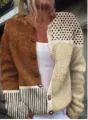 Vintage patchwork long-sleeved knitted cardigan with print for autumn and winter season - S / Tops / Patchwork Print (202608051)