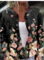 Vintage black long sleeve knitted cardigan featuring retro floral print and round neck design - S / Top (202608102) / Black Base Pink Orange Floral
