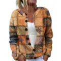 Retro crewneck long sleeve cardigan featuring a cozy autumn patchwork maple leaf print design - S / Tops / Vintage Patchwork Maple (BYP20260720058BR)