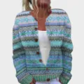 Vintage Christmas knit cardigan with colorful geometric print patterns and round neck - S / Tops / Bohemian Geometric Print (202608272)