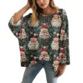 Elegante maglione traforato da donna con stampa festiva di Babbo Natale in 3D per Natale - Taglia S / Top con Motivo Babbo Natale Denso / Multicolore (XY-LK038)