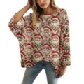 Maglione traforato festivo da donna con stampa Babbo Natale 3D - Taglia S / Top con Stampa Babbo Natale (XY-LK040)