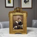 French vintage gold resin photo frame with bow and floral relief for home decor desk. - 6-Inch Single Frame / Inner 10x15cm Outer 18x25.5cm