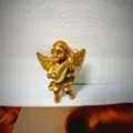 Elegant golden angel figurine playing lute, luxury home table centerpiece decoration - Gold Little Angel / 7x8x4cm