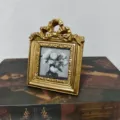 Vintage miniature gold picture frame with bow ornament for elegant home desktop decor - Square Gold (Inner 6.5x6.5cm) / Outer 9.5x12cm