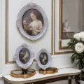 Cadre photo ovale rococo vintage français en résine dorée cadre décoratif vue détaillée. - 12 Pouces (Intérieur 25x29cm Extérieur 35x38cm)