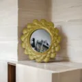 Vintage gold round resin frame with intricate scalloped carvings on a marble surface - Mirror / 18x18cm (Inner Diameter 9.5cm)