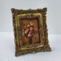 Vintage French court style gold embossed resin photo frame with floral still life art - Small (Outer 11x13cm)