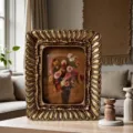 Vintage French gold embossed resin photo frame featuring classical floral art on a wooden table - Mini (Outer 9.3x11cm)