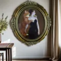 Prunkvoller goldener Barock-Bilderrahmen in Oval mit geprägtem Blumenmuster für die Wand - Katze Dame (12 Zoll)