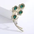 Detail view of a vintage emerald green calla lily brooch with sparkling rhinestones - Emerald Green Calla Lily Style (3499)