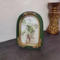 Vintage French style resin picture frame with ornate golden rose carvings and art - 7" / Dark Green