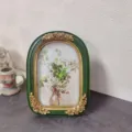 Vintage French style resin photo frame with exquisite green and gold floral relief decor - 6 Inch / Dark Green