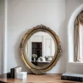 Vintage oval decorative mirror with ornate gold carved frame, perfect for home tabletop display. - 35x38cm / Gold