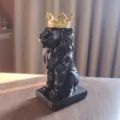 Black geometric lion figurine with a gold crown, perfect resin desktop decor for living room. - Small (8*12*22.5CM) / Black
