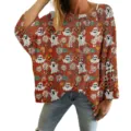 Vibrant orange Halloween ghost and pumpkin print hollow-out pullover knit sweater for women - S / Tops / Orange (LXK-TTLK4-5)