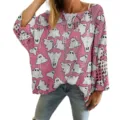 Stylish women's pink hollow out knit pullover sweater with cute white ghost prints - S / Tops / Pink Ghost Pattern (LXK-TTLK5-2)