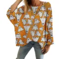 Women's orange oversized knitted hollow out sweater with white Halloween ghost print - S / Tops / Orange Ghost Pattern (LXK-TTLK5-3)