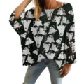 Halloween ghost print hollow-out pullover sweater for women with casual loose fit - S / Tops / Dark Red Ghost Pattern (LXK-TTLK5-4)