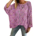 Stylish purple hollow-out knit pullover sweater featuring festive reindeer 3D print - S / Tops / Purple Reindeer Pattern (LXK-TTLK7-2)