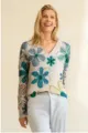 Bohemian V-neck long sleeve sweater with blue and green floral print - S / Top / Blue & Green Floral (VT14)