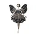 Exquisite ballerina fairy brooch with dark blue rhinestones in vintage silver finish - Black