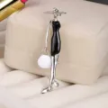 Fashionable lady brooch pin with black drip oil dress and silver finish accessory - Fashion Lady (5067410072137) / Silver And Black