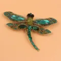 Vintage dragonfly brooch with emerald and lime green crystal rhinestones for coats - Green
