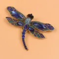 Vintage gold dragonfly brooch with brilliant blue rhinestones for women - Blue