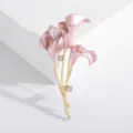 Elegant pink enamel calla lily brooch with sparkling crystal accents for women's clothing. - Pink