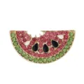 Detailed macro view of vibrant alloy watermelon brooch with pink and green rhinestones - Watermelon Brooch