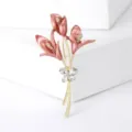 Exquisite detail of a pink enamel flower bouquet brooch with sparkling rhinestones. - Bouquet (BR-2366) / Red