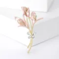 Exquisite pink enamel flower bouquet brooch featuring a crystal butterfly accent pin - Bouquet (BR-2366) / Pink