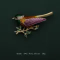 Exquisite colorful enamel bird brooch with crystals on branch detail, 3x4.8cm size - Purple Bird Style (V8)