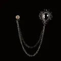 Elegant vintage silver chain brooch with black waterdrop gemstone and crystal accents - Silver with Black Teardrop Gem (Style 3)