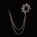 Elegant vintage silver chain brooch with black gemstones for sweaters and formal dresses - Silver with Black Oval Gem (Style 2)