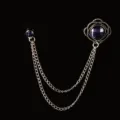 Elegant silver-tone chain brooch featuring faceted deep blue stones for sweaters - Silver with Dark Blue Gem (Style 4)