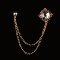 Spilla vintage a doppia catena dorata con cristalli trasparenti per abiti eleganti. - Oro con Cristallo Tondo Chiaro (Stile 6)