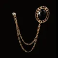 Elegante spilla a catena dorata con pietra nera sfaccettata e strass lucente. - Oro con Gemma Ovale Nera (Stile 7)