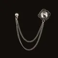Elegante spilla a doppia catena argentata con cristalli chiari e design floreale. - Argento con Gemma Floreale Chiara (Stile 9)