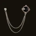 Elegante spilla a doppia catena argentata con pietra nera sfaccettata quadrata - Argento con Gemma Quadrata Nera (Stile 12)