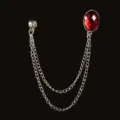 Elegante spilla con rubino rosso e doppia catena argentata per maglioni alla moda - Argento con Gemma Ovale Rosso Vino (Stile 14)