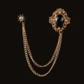Spilla vintage dorata a doppia catena con gemma nera e spilla a forma di sole. - Oro con Gemma Sfaccettata Ovale Nera (Stile 16)