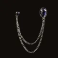 Elegante spilla a catena per maglione con gemma viola sfaccettata e doppia catena argentata - Argento con Gemma Sfaccettata Ovale Viola (Stile 17)