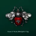 Detail view of a luxury red beetle brooch with size 5x4cm and weight 13g specifications - Insect Style (BK01)