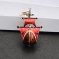 Close-up of vintage red enamel sailing ship brooch with crystal accents - Vintage Russet Steamship (Model 5)